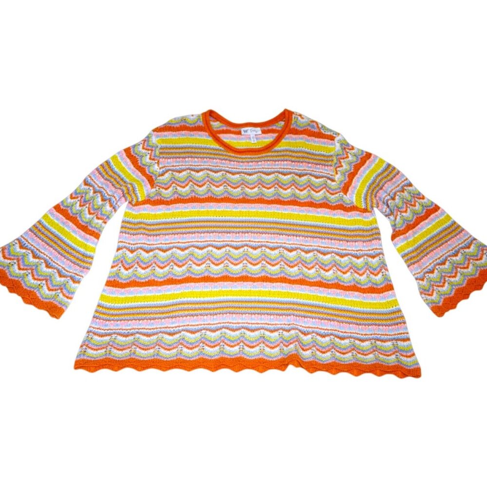 Jessica Simpson 3X Plus Size Rainbow Chevron Bell Sleeve Sweater Boho Y2K